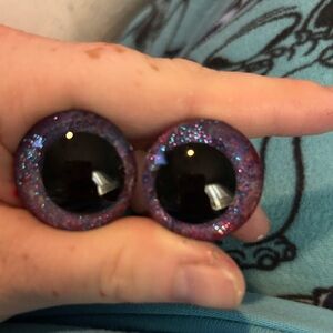 Purple Glitter pink and blue, safety eyes hand painted 30mm